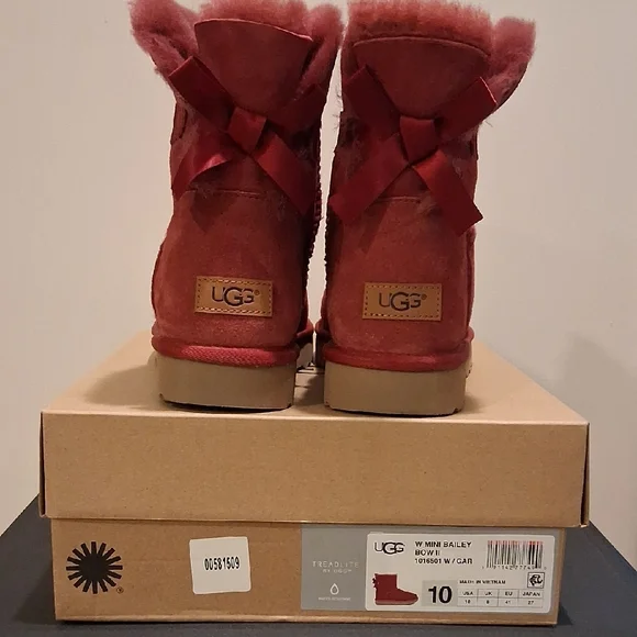UGG Red Mini Bailey Bow Boots - Picture 1 of 14